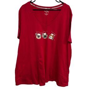 Coral Bay Womens Red Christmas Dogs Graphic V Neck T-Shirt SZ 3XL